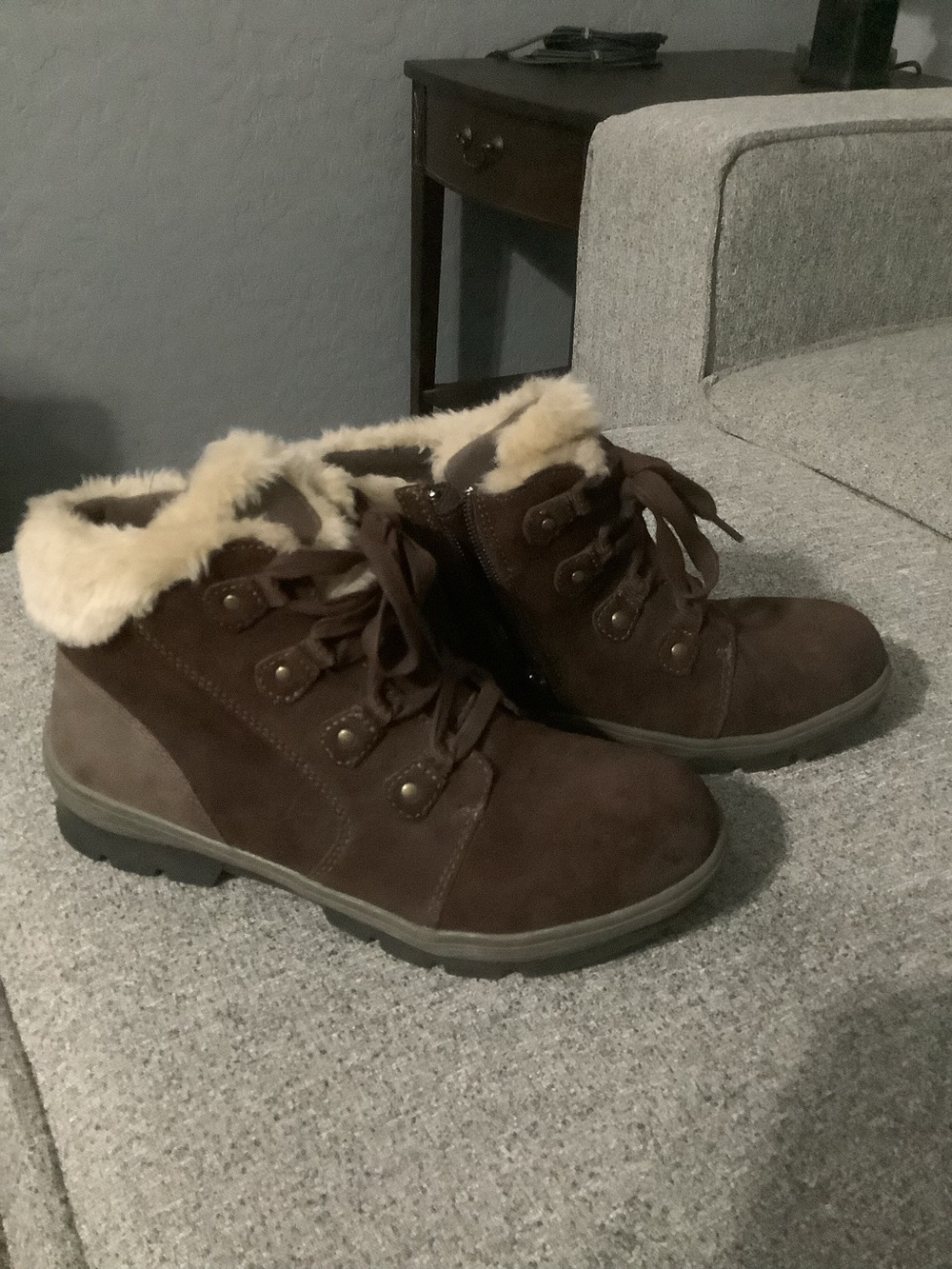 Earth Origins Women's Brown Sherpa Lined Suede Ankle Boots, 9